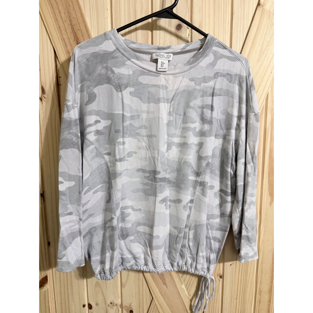 Rachel Zoe Grey Camo Print Drawstring Hem Sweatshirt Womens Small (0513V)